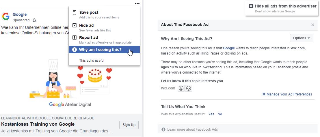 Funktion und Erklärung: Warum sehe ich diese Facebook-Anzeige?