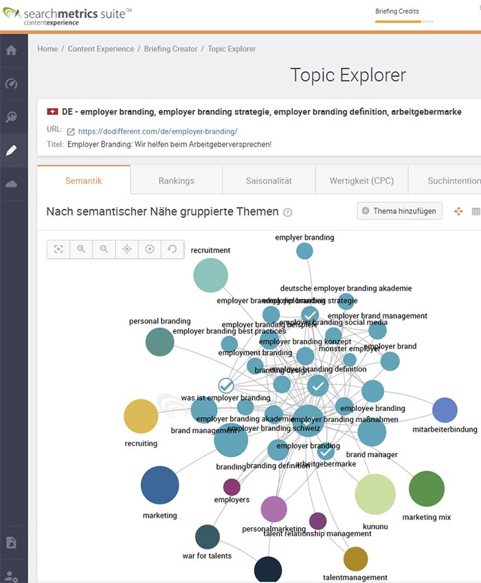 Strukturierte Themen-Visualisierung im  Searchmetrics Content Explorer